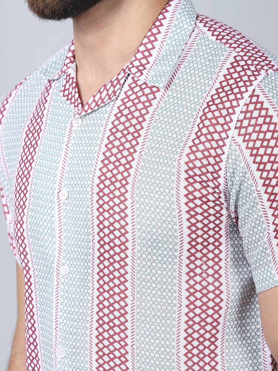 Men's Geometric Printed Cotton Casual Shirt - SF_959Red_S