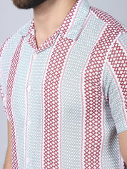 Men's Geometric Printed Cotton Casual Shirt - SF_959Red_S