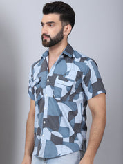 Men's Geometric Printed Cotton Casual Shirt - SF_961Grey_S