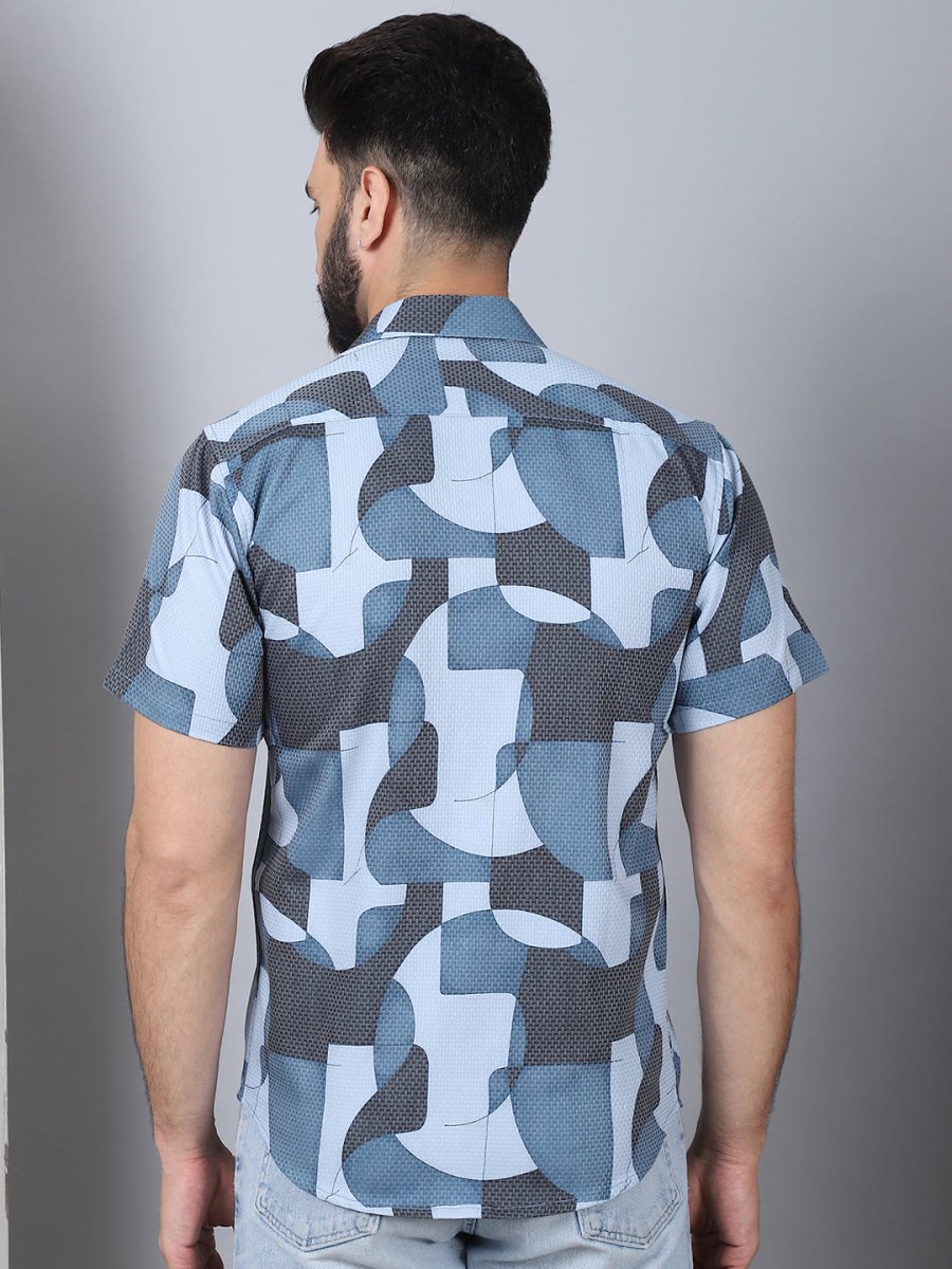 Men's Geometric Printed Cotton Casual Shirt - SF_961Grey_S