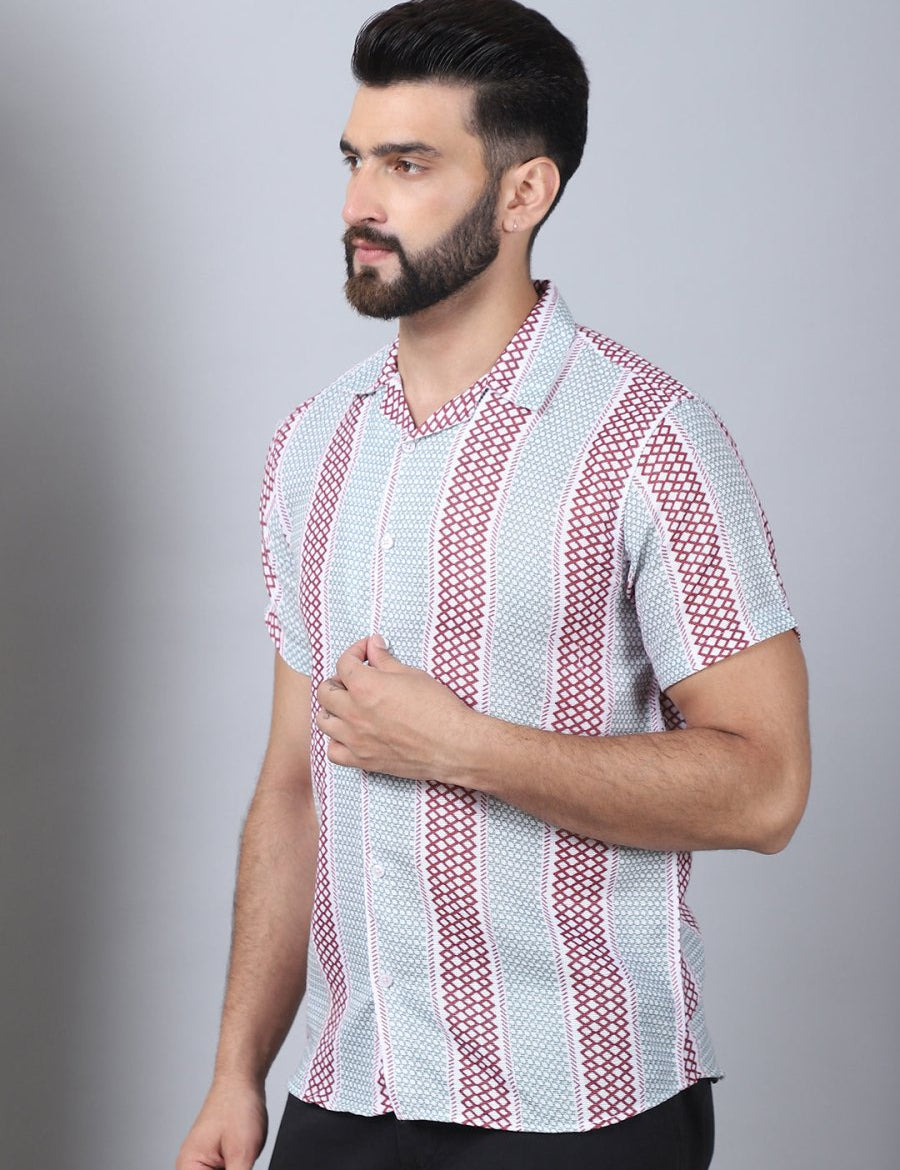 Men's Geometric Printed Cotton Casual Shirt - SF_959Red_S