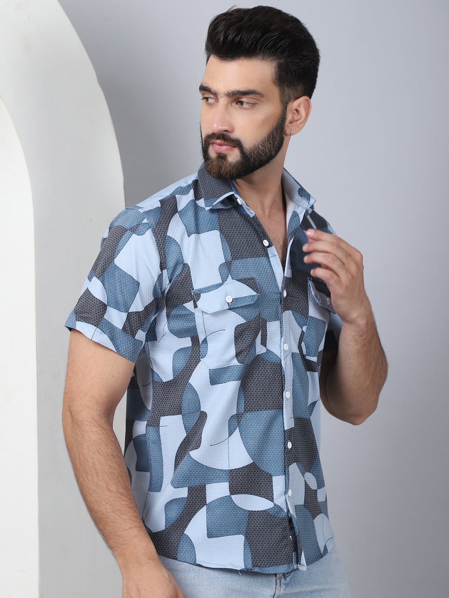 Men's Geometric Printed Cotton Casual Shirt - SF_961Grey_S