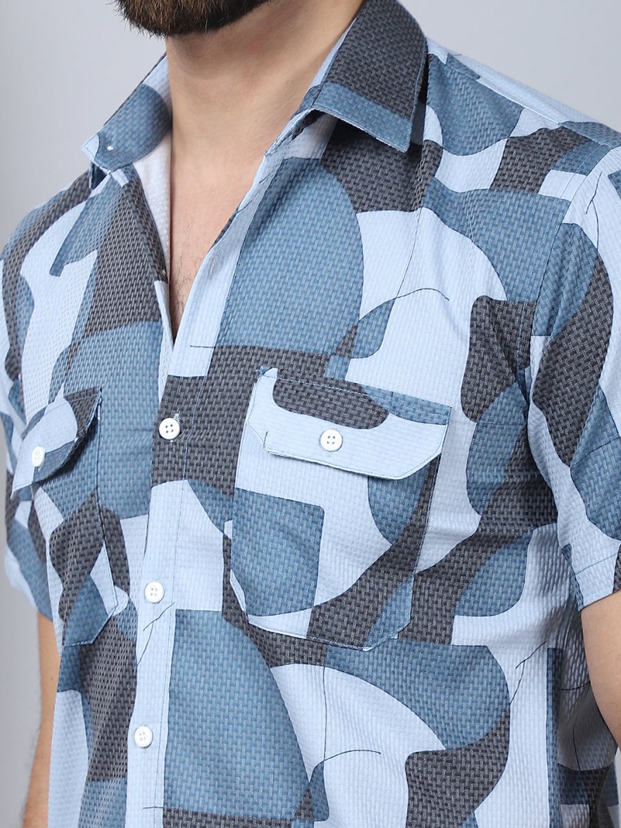 Men's Geometric Printed Cotton Casual Shirt - SF_961Grey_S