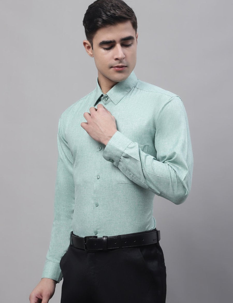 Men's Green Cotton Solid Formal Shirt - SF_873Green_S