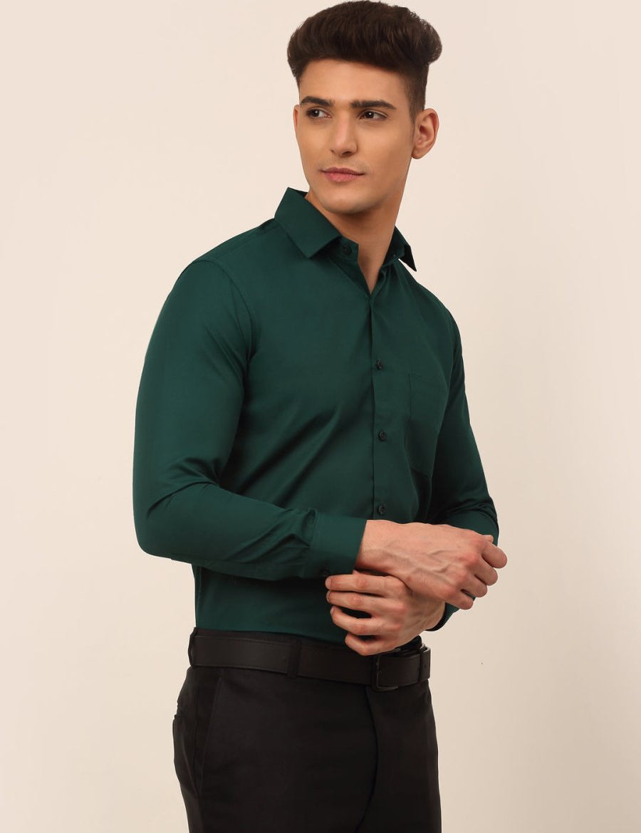 Men's Green Formal Solid Shirts - SF_361Dark-Green_S