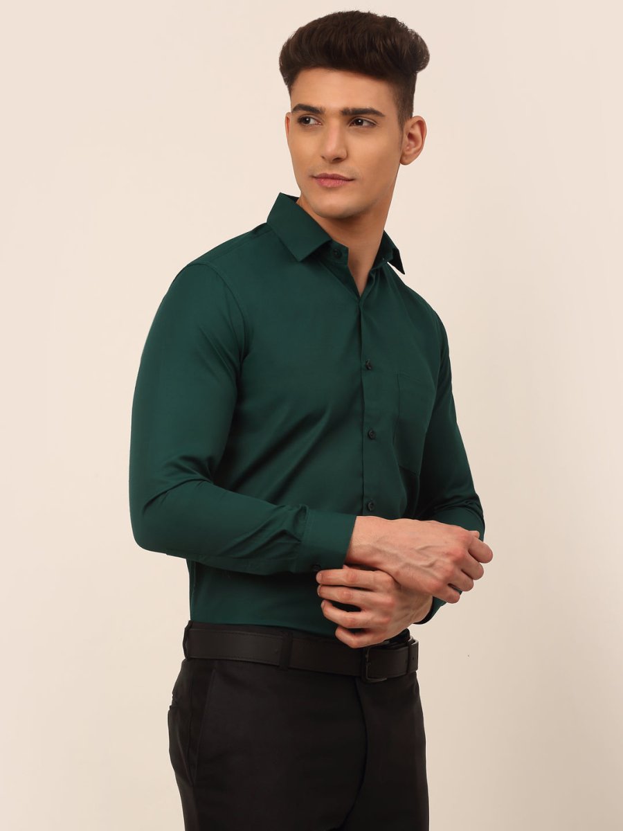 Men's Green Formal Solid Shirts - SF_361Dark-Green_S