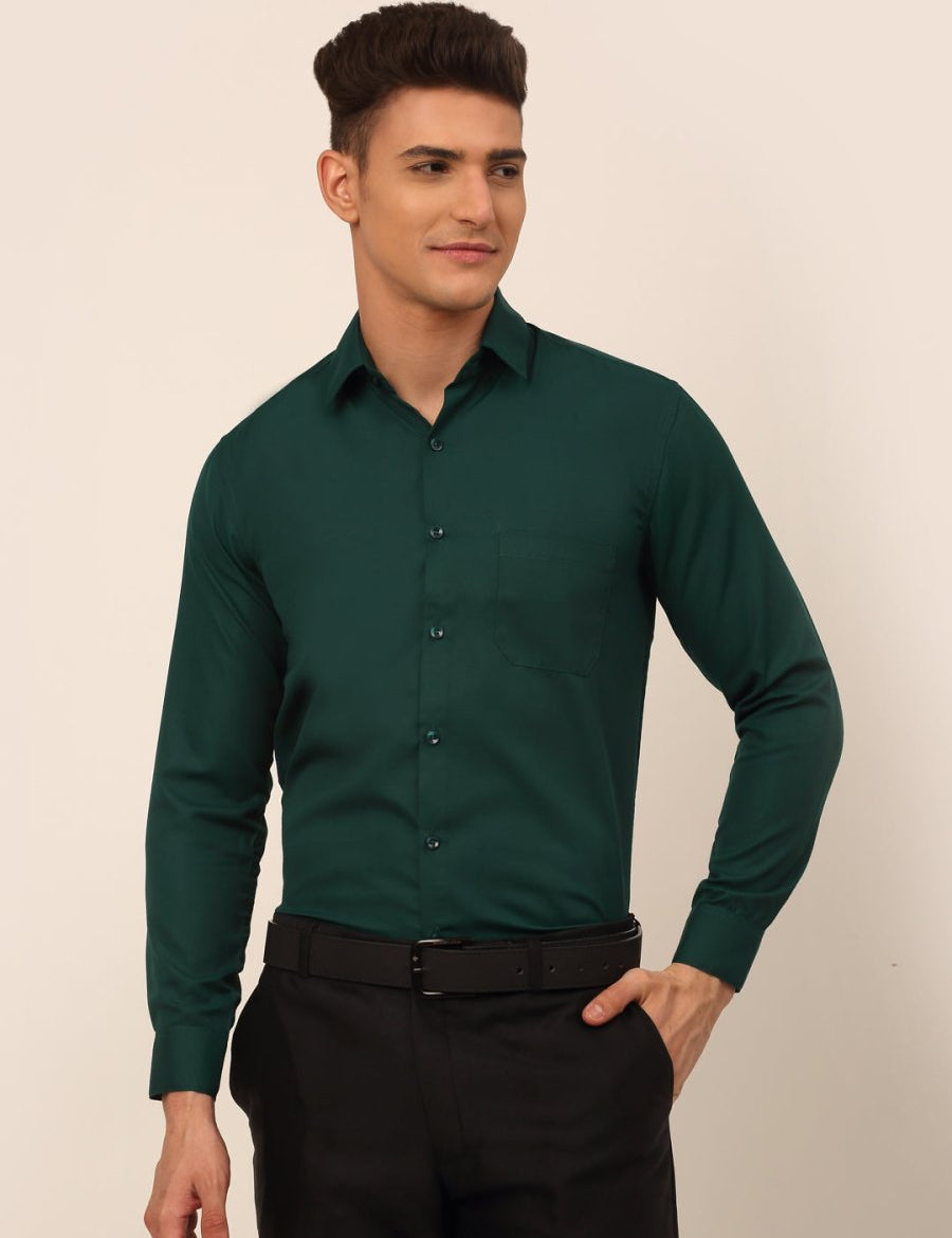 Men's Green Formal Solid Shirts - SF_361Dark-Green_S