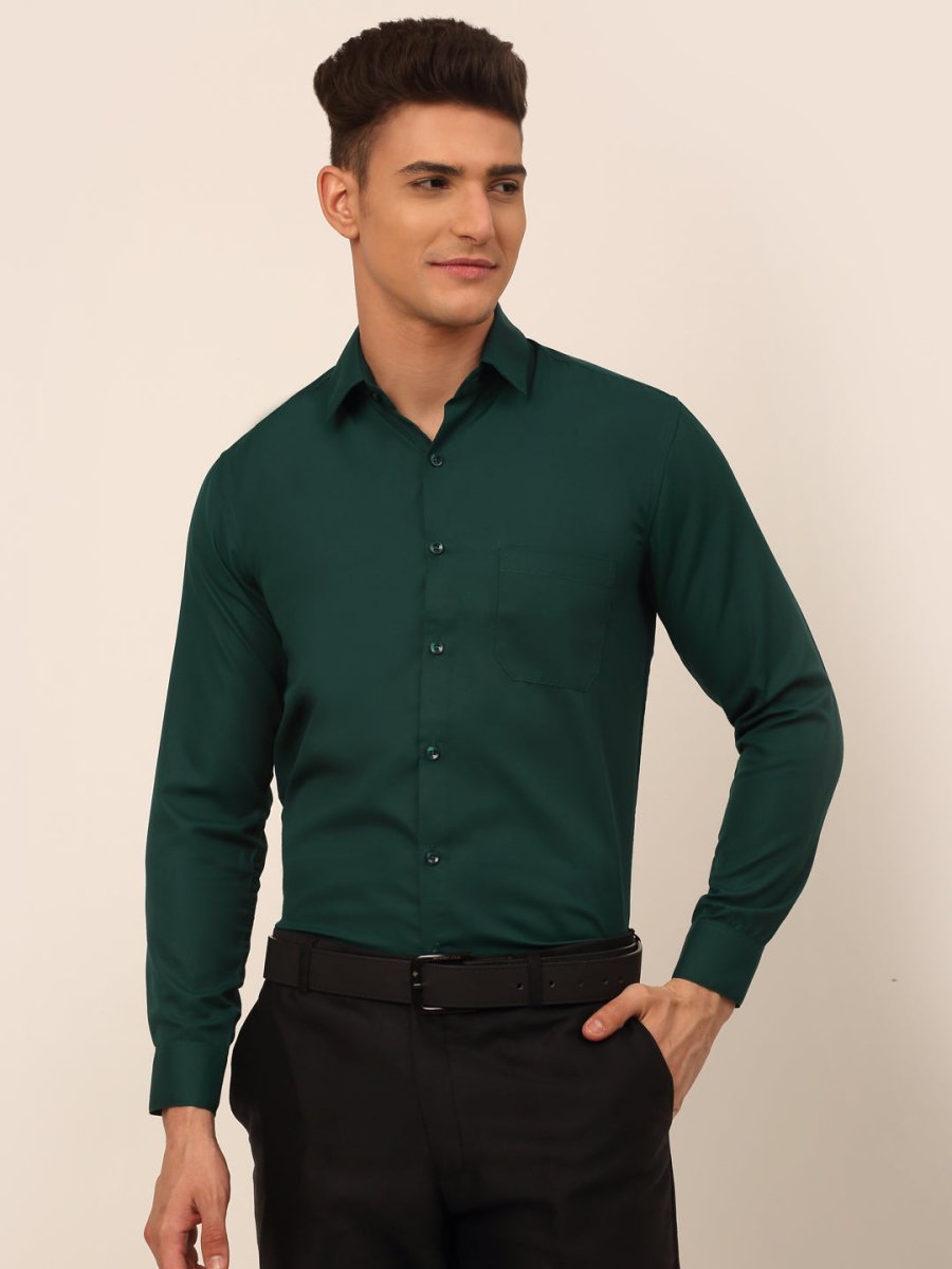Men's Green Formal Solid Shirts - SF_361Dark-Green_S