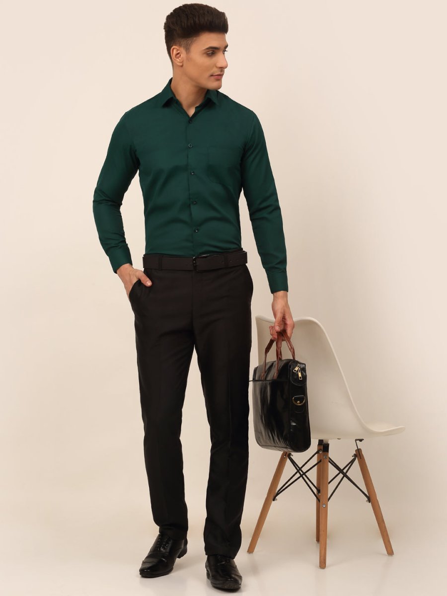 Men's Green Formal Solid Shirts - SF_361Dark-Green_S