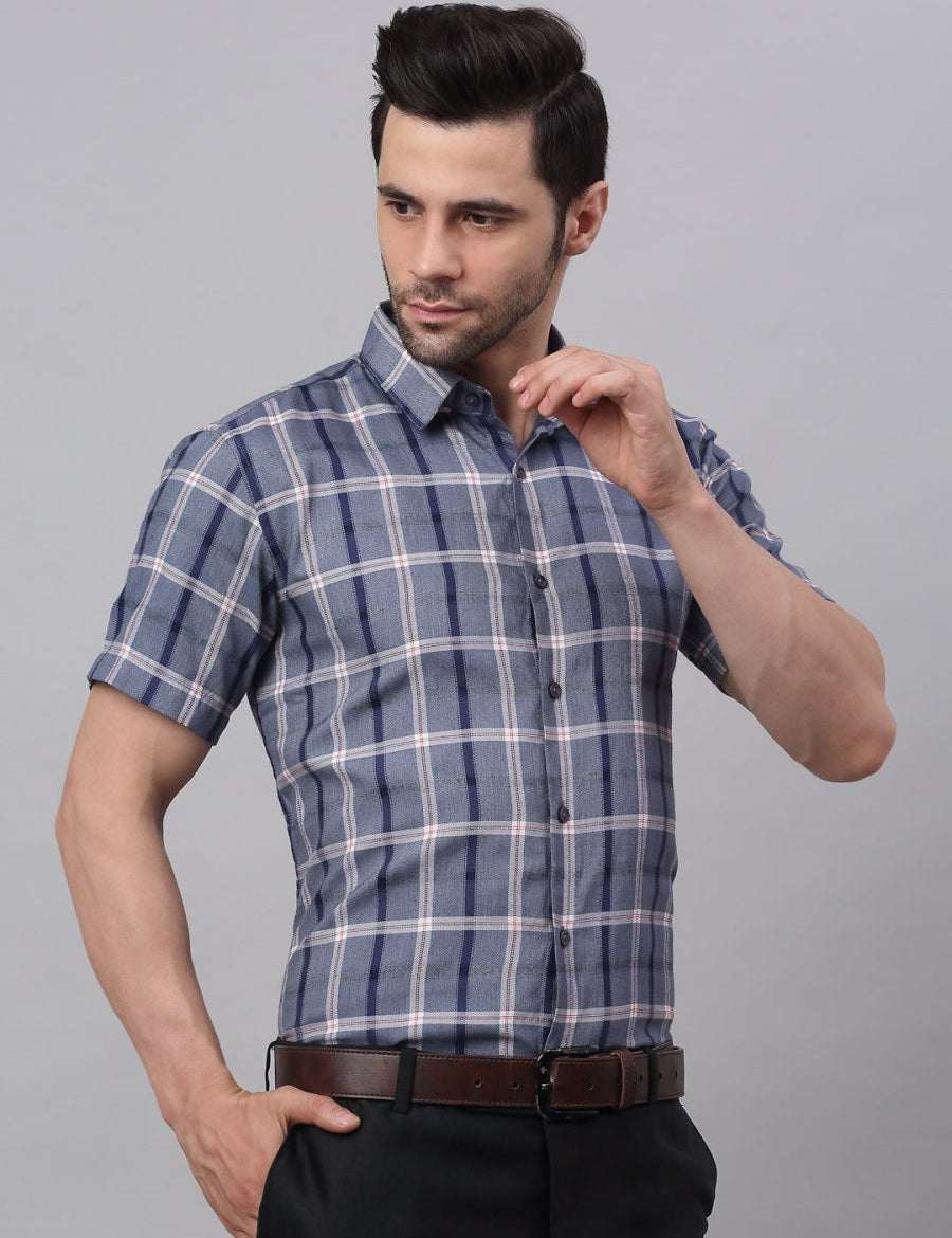 Men's Grey Half Sleeve Checked Formal Shirt - SF_838Grey_S