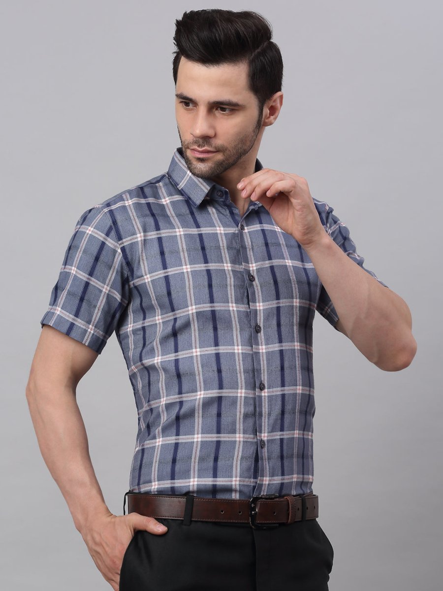 Men's Grey Half Sleeve Checked Formal Shirt - SF_838Grey_S