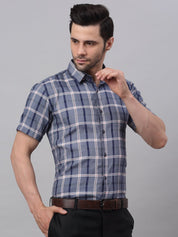 Men's Grey Half Sleeve Checked Formal Shirt - SF_838Grey_S