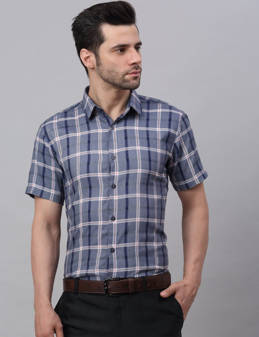 Men's Grey Half Sleeve Checked Formal Shirt - SF_838Grey_S