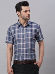 Men's Grey Half Sleeve Checked Formal Shirt - SF_838Grey_S