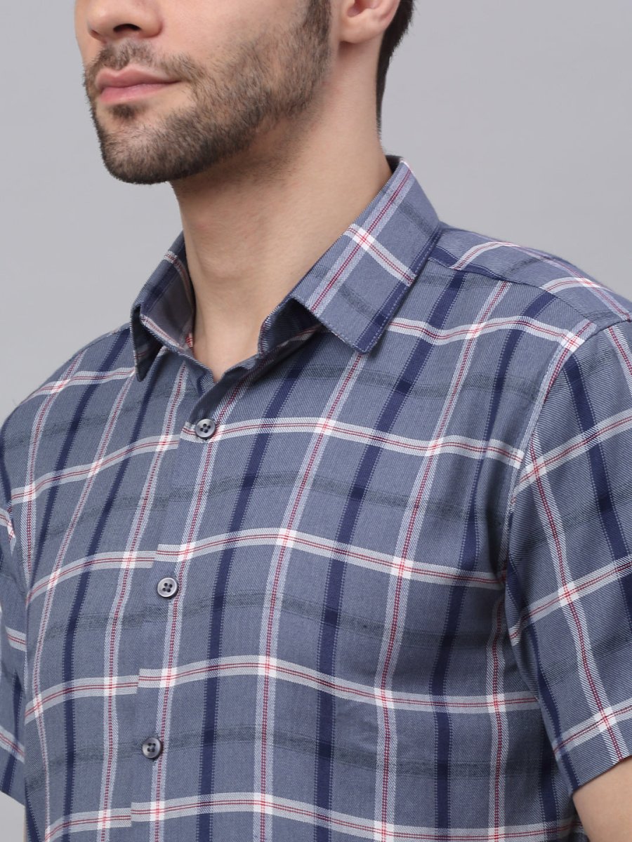 Men's Grey Half Sleeve Checked Formal Shirt - SF_838Grey_S