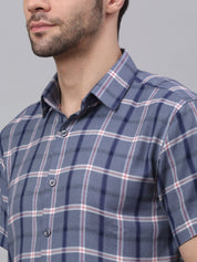 Men's Grey Half Sleeve Checked Formal Shirt - SF_838Grey_S