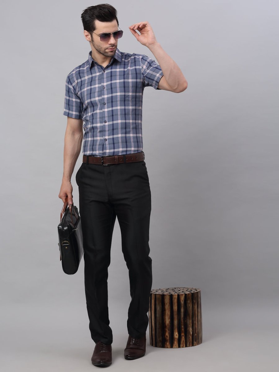 Men's Grey Half Sleeve Checked Formal Shirt - SF_838Grey_S