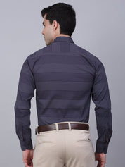Men's Grey Horizontal Striped Formal Shirt - SF_839Grey_S
