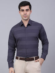 Men's Grey Horizontal Striped Formal Shirt - SF_839Grey_S