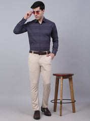 Men's Grey Horizontal Striped Formal Shirt - SF_839Grey_S