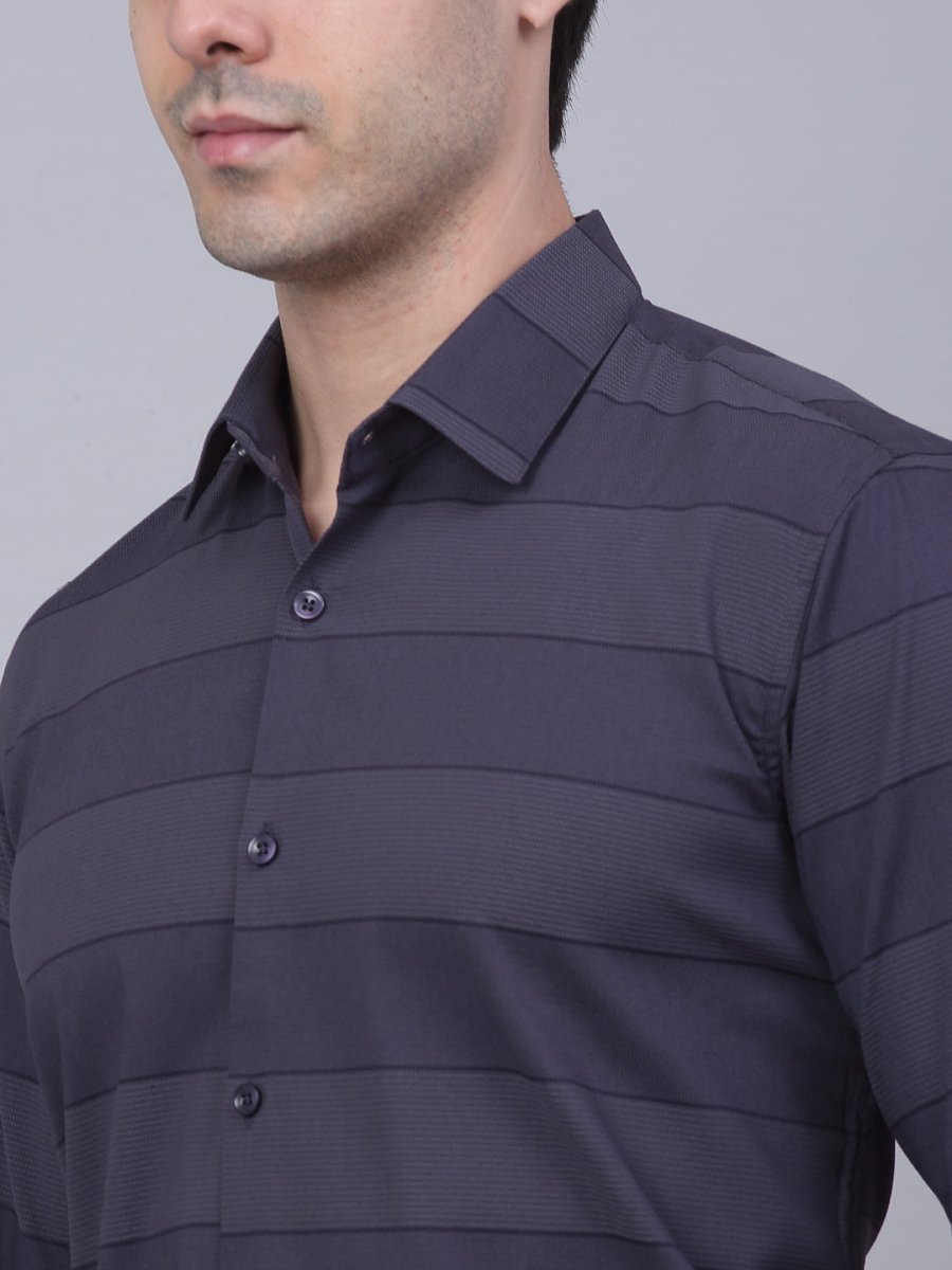Men's Grey Horizontal Striped Formal Shirt - SF_839Grey_S