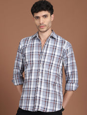 Men's Grey Relaxed Fit Checked Casual Shirt - SF_9035Grey_S