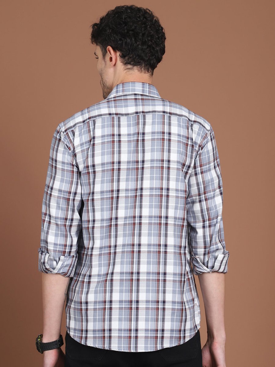 Men's Grey Relaxed Fit Checked Casual Shirt - SF_9035Grey_S