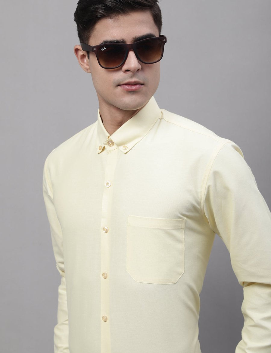 Men's Lemon Cotton Solid Formal Shirt - SF_875Lemon_S