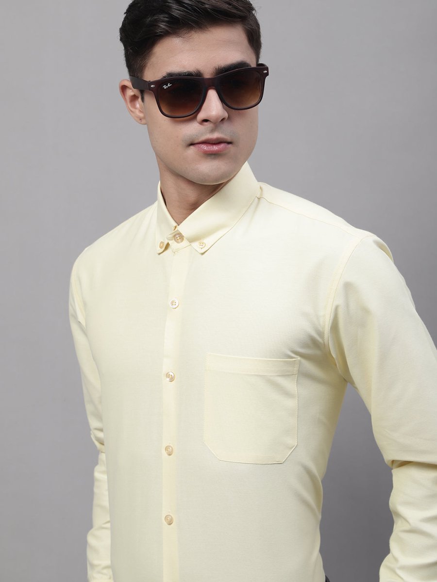 Men's Lemon Cotton Solid Formal Shirt - SF_875Lemon_S