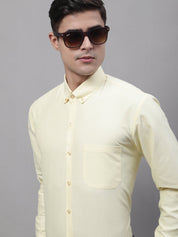 Men's Lemon Cotton Solid Formal Shirt - SF_875Lemon_S