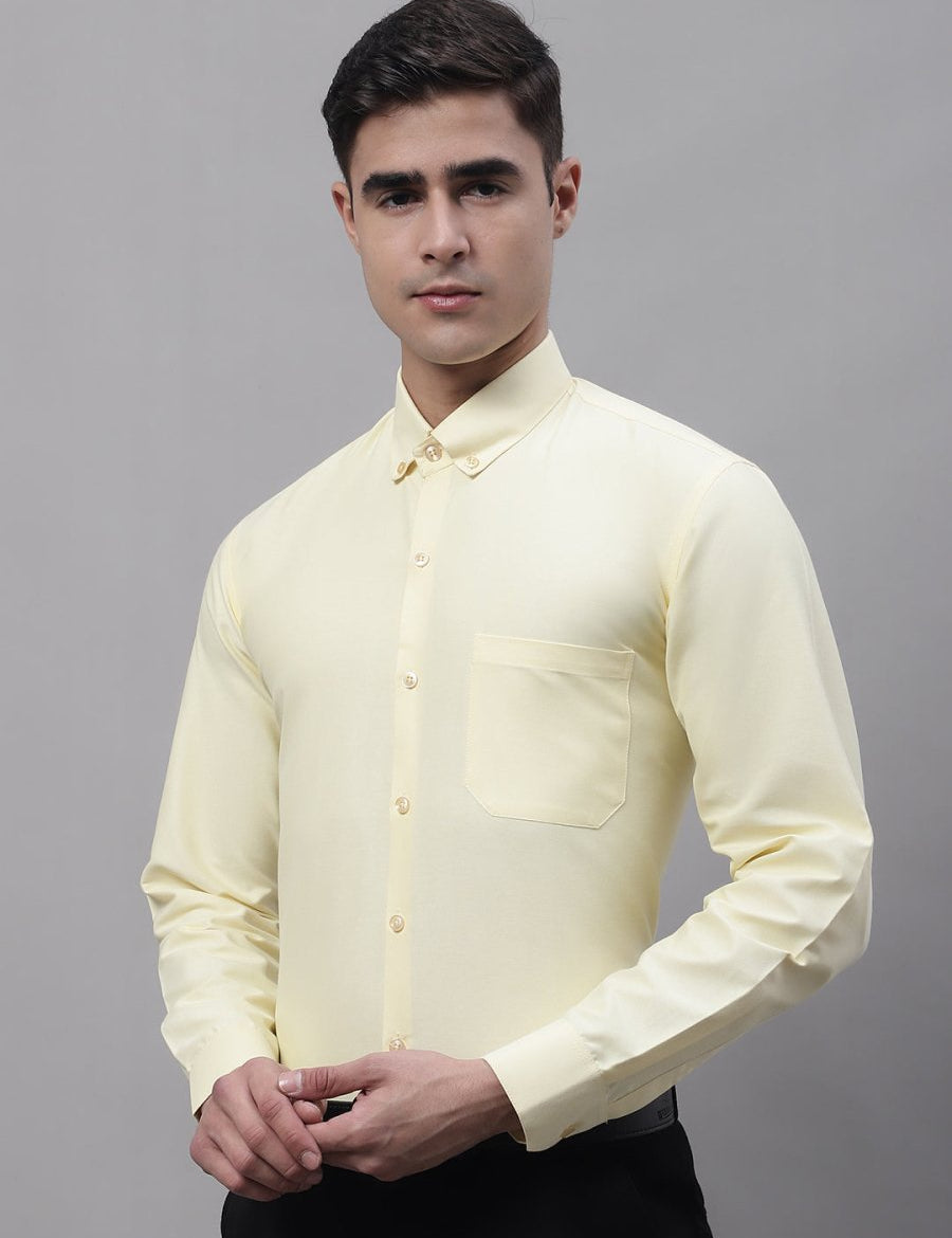 Men's Lemon Cotton Solid Formal Shirt - SF_875Lemon_S