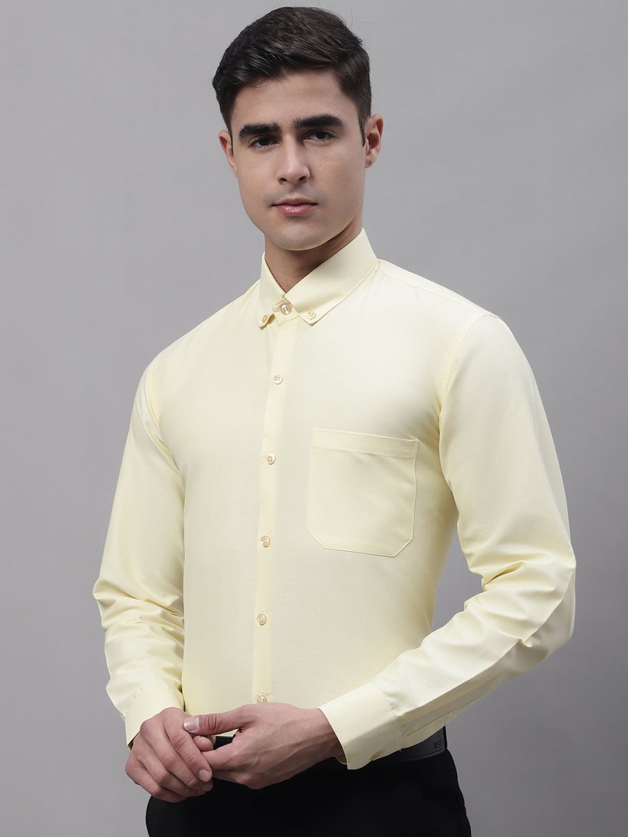 Men's Lemon Cotton Solid Formal Shirt - SF_875Lemon_S