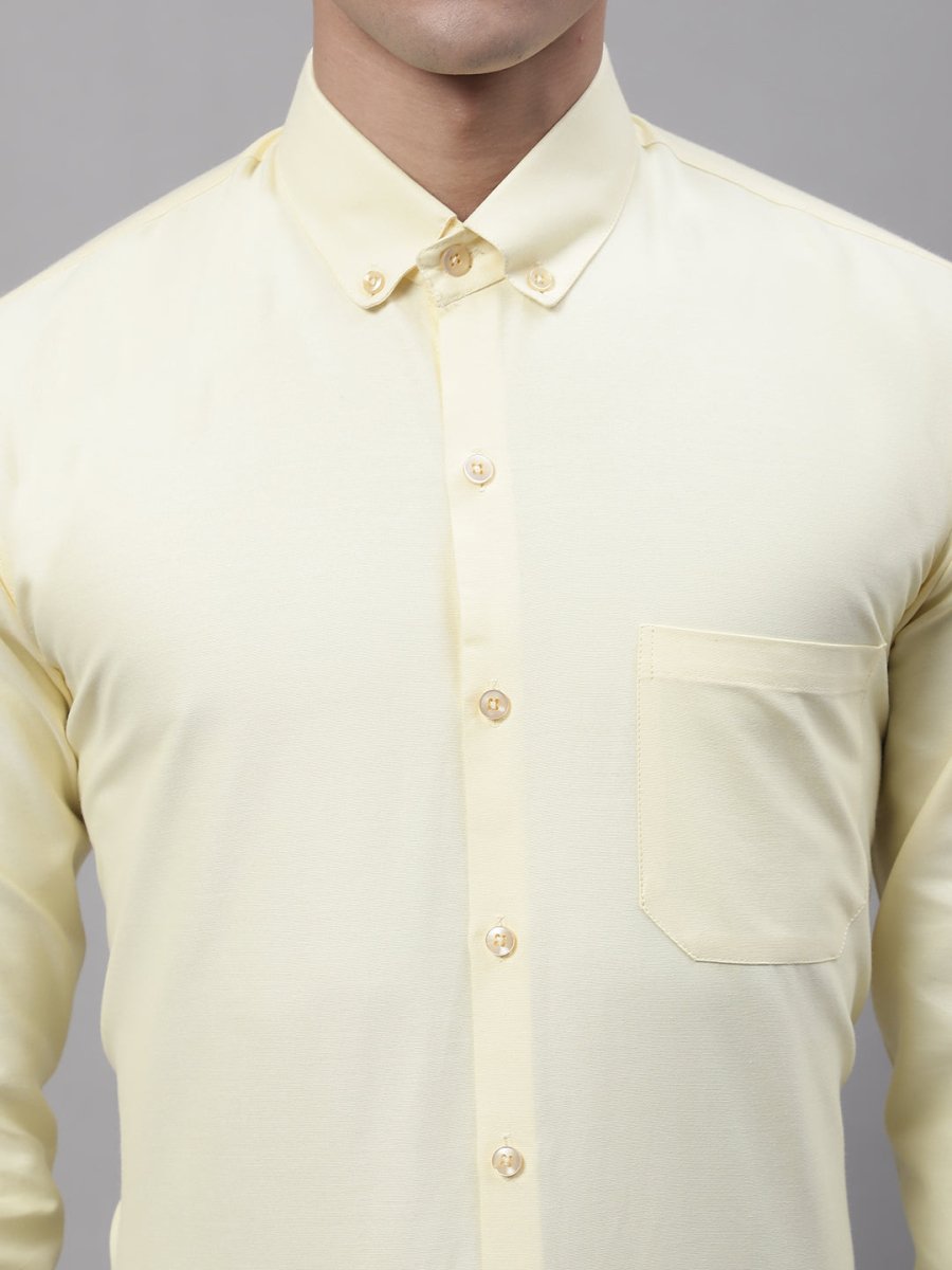 Men's Lemon Cotton Solid Formal Shirt - SF_875Lemon_S