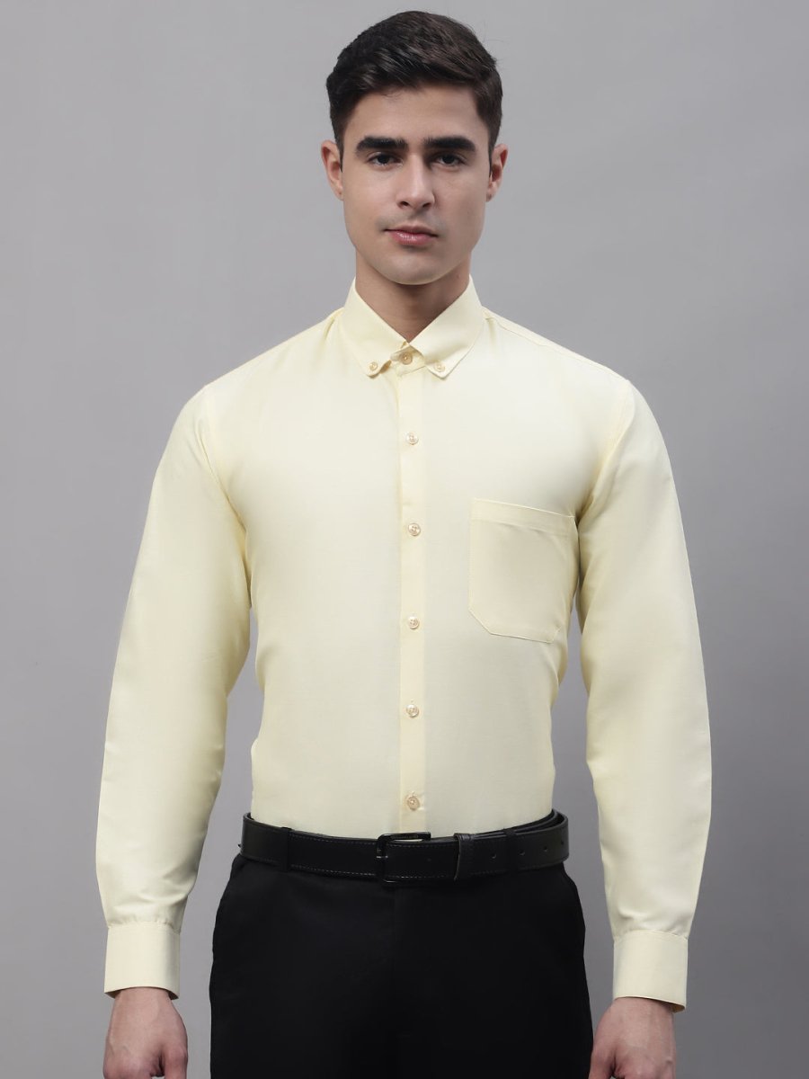 Men's Lemon Cotton Solid Formal Shirt - SF_875Lemon_S