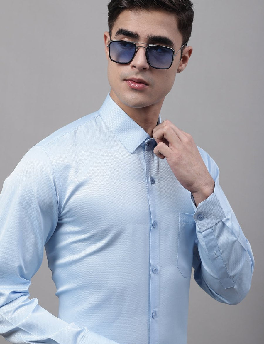 Men's Light-Blue Dobby Textured Formal Shirt - SF_871FIrozi_S