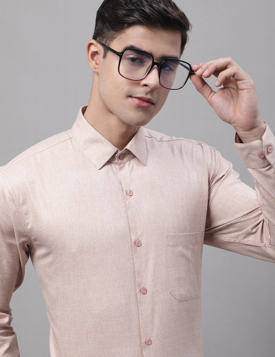 Men's Light-Brown Cotton Solid Formal Shirt - SF_873Light-Brown_S