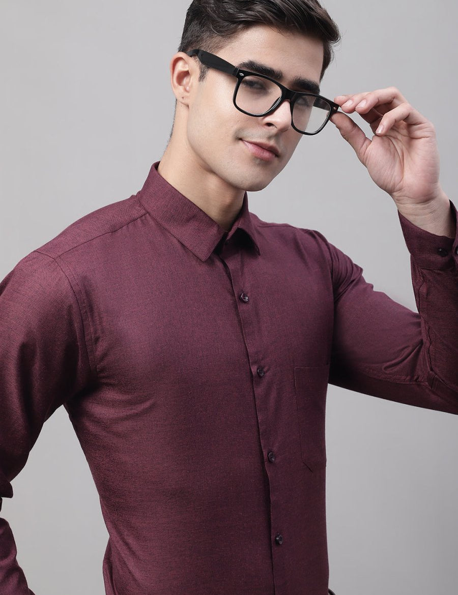 Men's Maroon Cotton Solid Formal Shirt - SF_873Maroon_S
