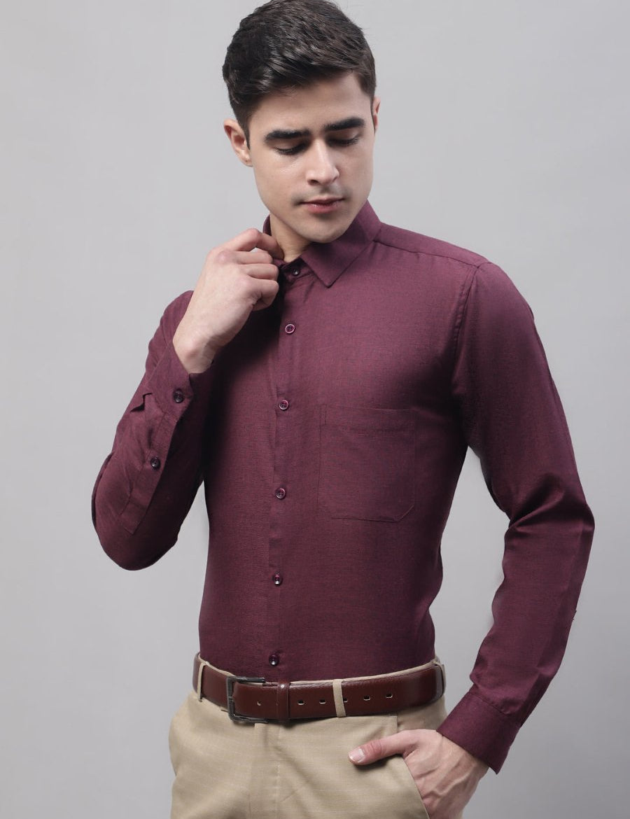 Men's Maroon Cotton Solid Formal Shirt - SF_873Maroon_S