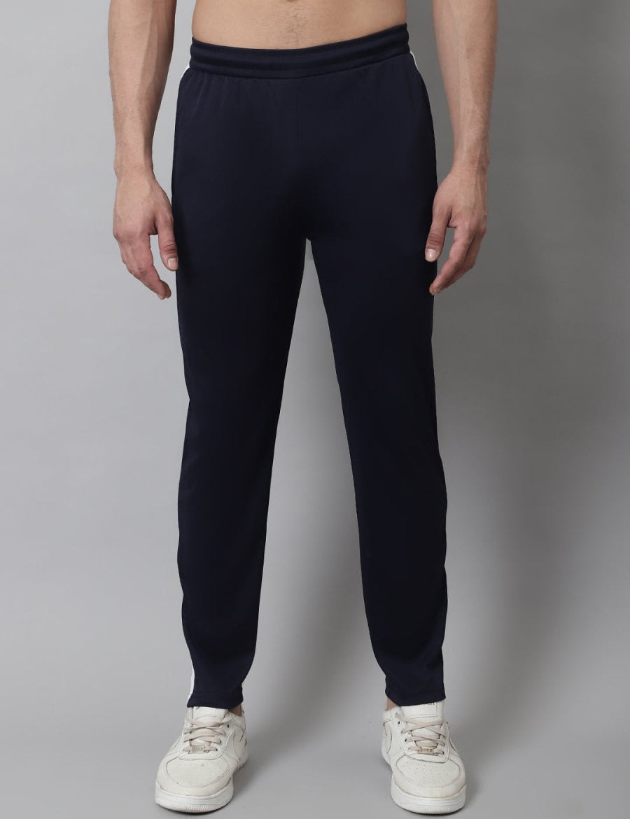 Men's Navy Blue and White Striped Streachable Lycra Trackpants - JOG_025Navy_S