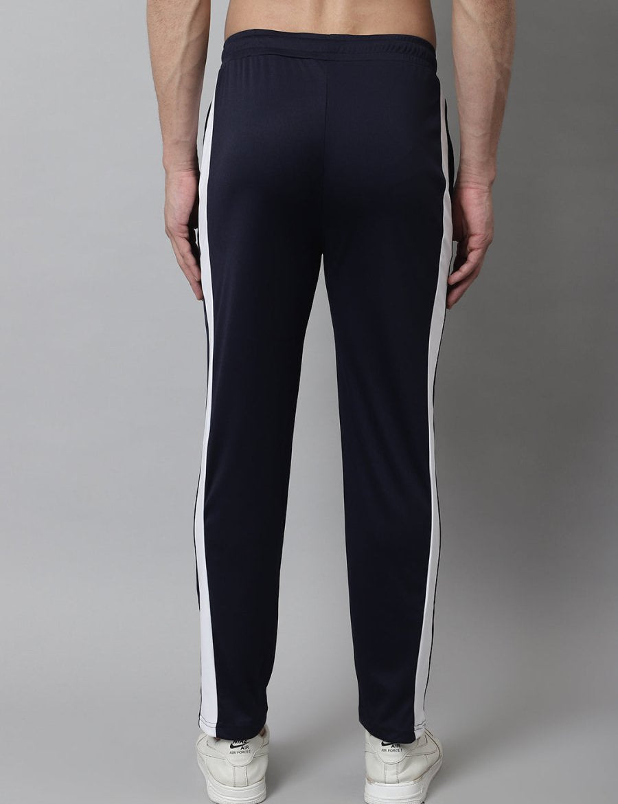 Men's Navy Blue and White Striped Streachable Lycra Trackpants - JOG_025Navy_S