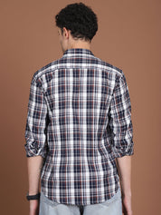 Men's Navy Blue Relaxed Fit Checked Casual Shirt - SF_9035Navy_S