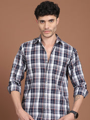 Men's Navy Blue Relaxed Fit Checked Casual Shirt - SF_9035Navy_S