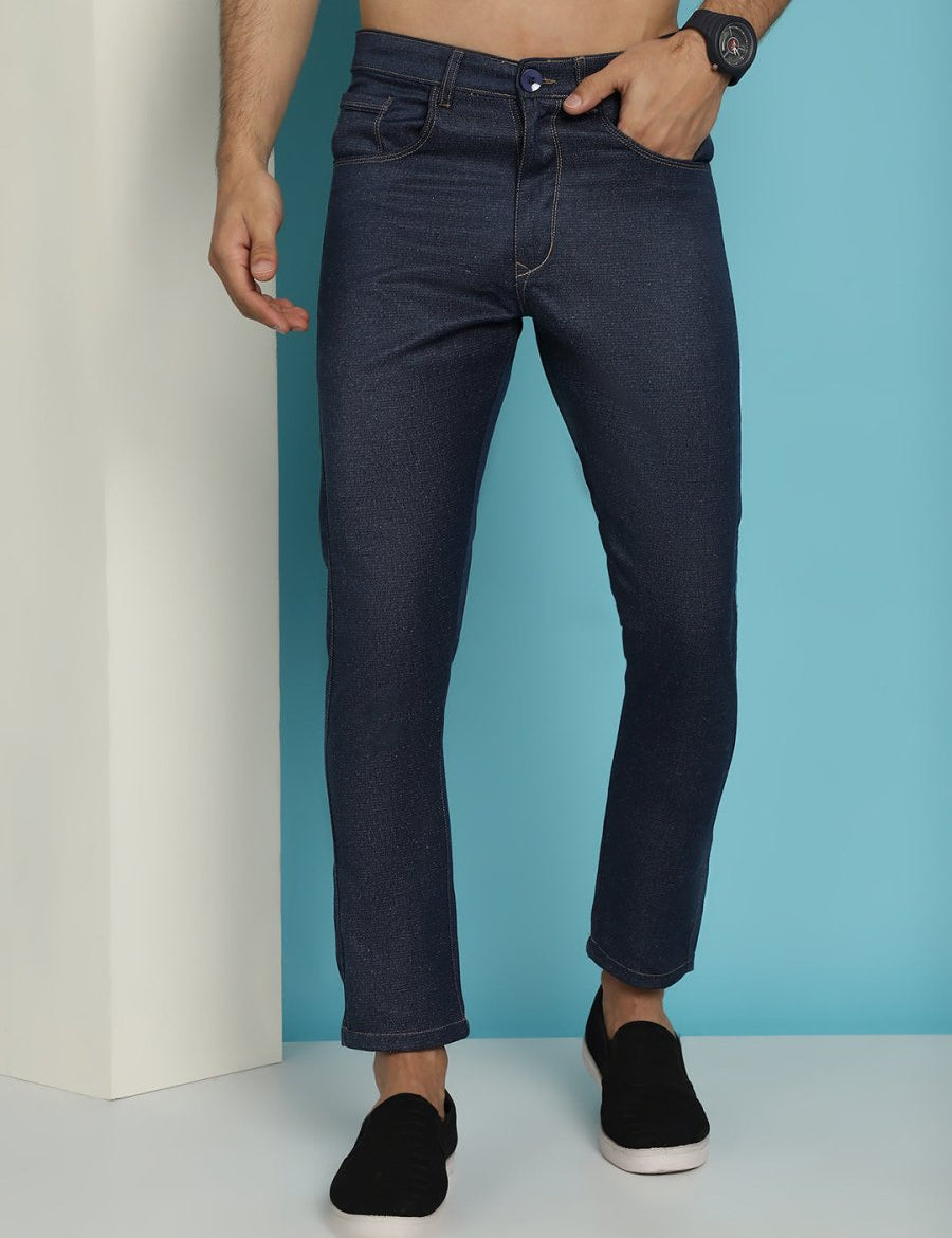 Men's Navy Blue Solid Cotton Casual Trouser - FGP_277Navy_30