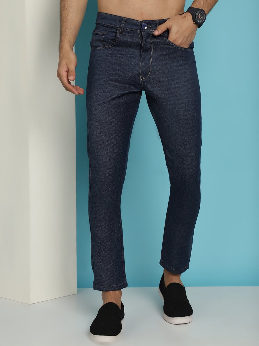 Men's Navy Blue Solid Cotton Casual Trouser - FGP_277Navy_30