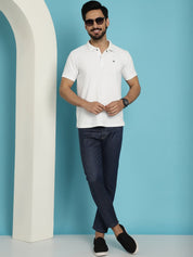 Men's Navy Blue Solid Cotton Casual Trouser - FGP_277Navy_30