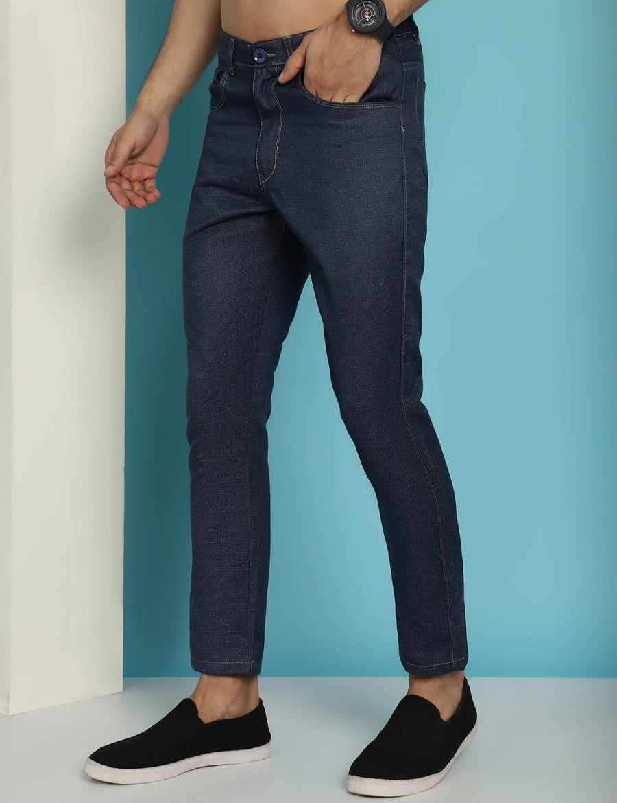 Men's Navy Blue Solid Cotton Casual Trouser - FGP_277Navy_30