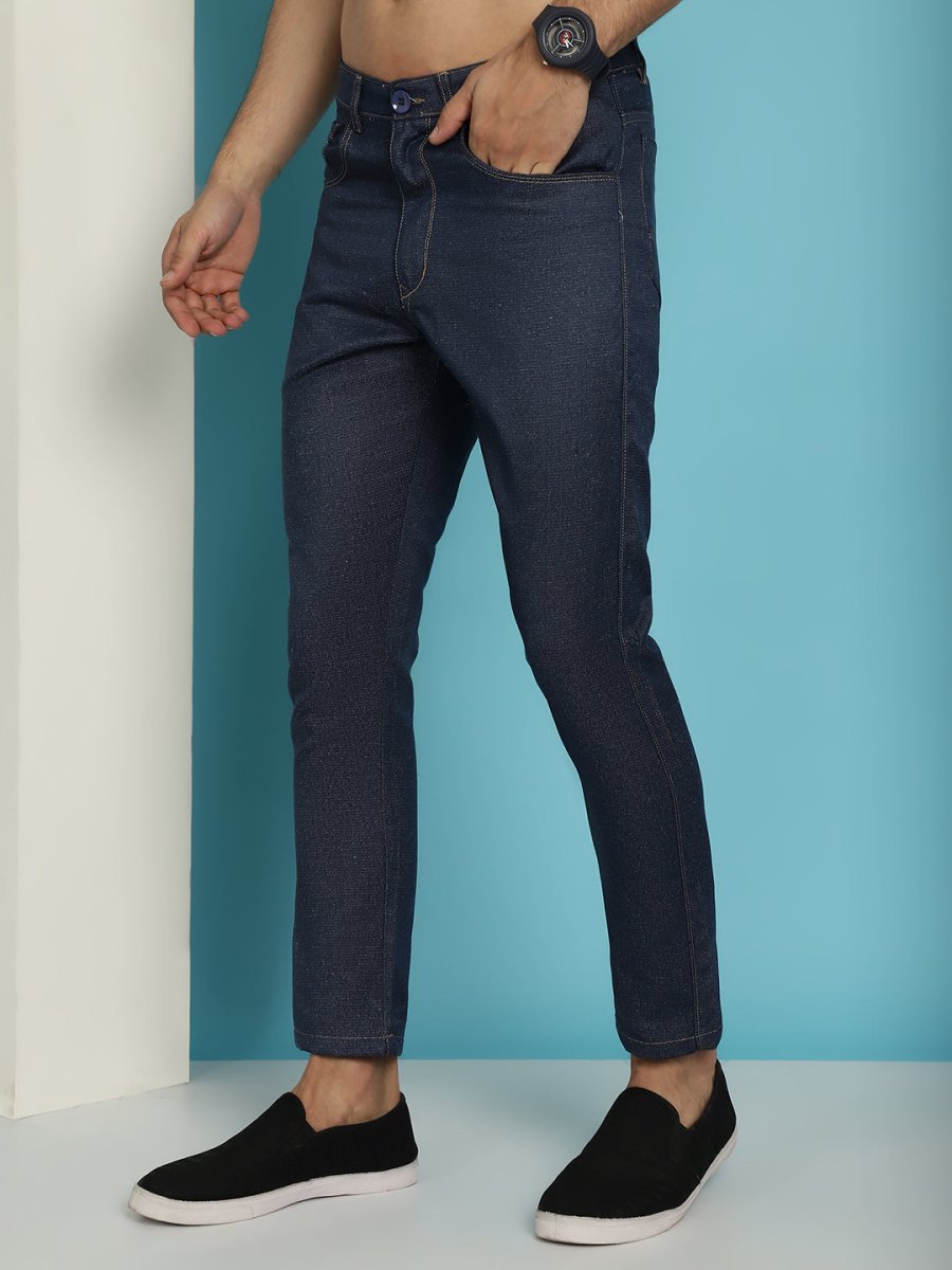 Men's Navy Blue Solid Cotton Casual Trouser - FGP_277Navy_30