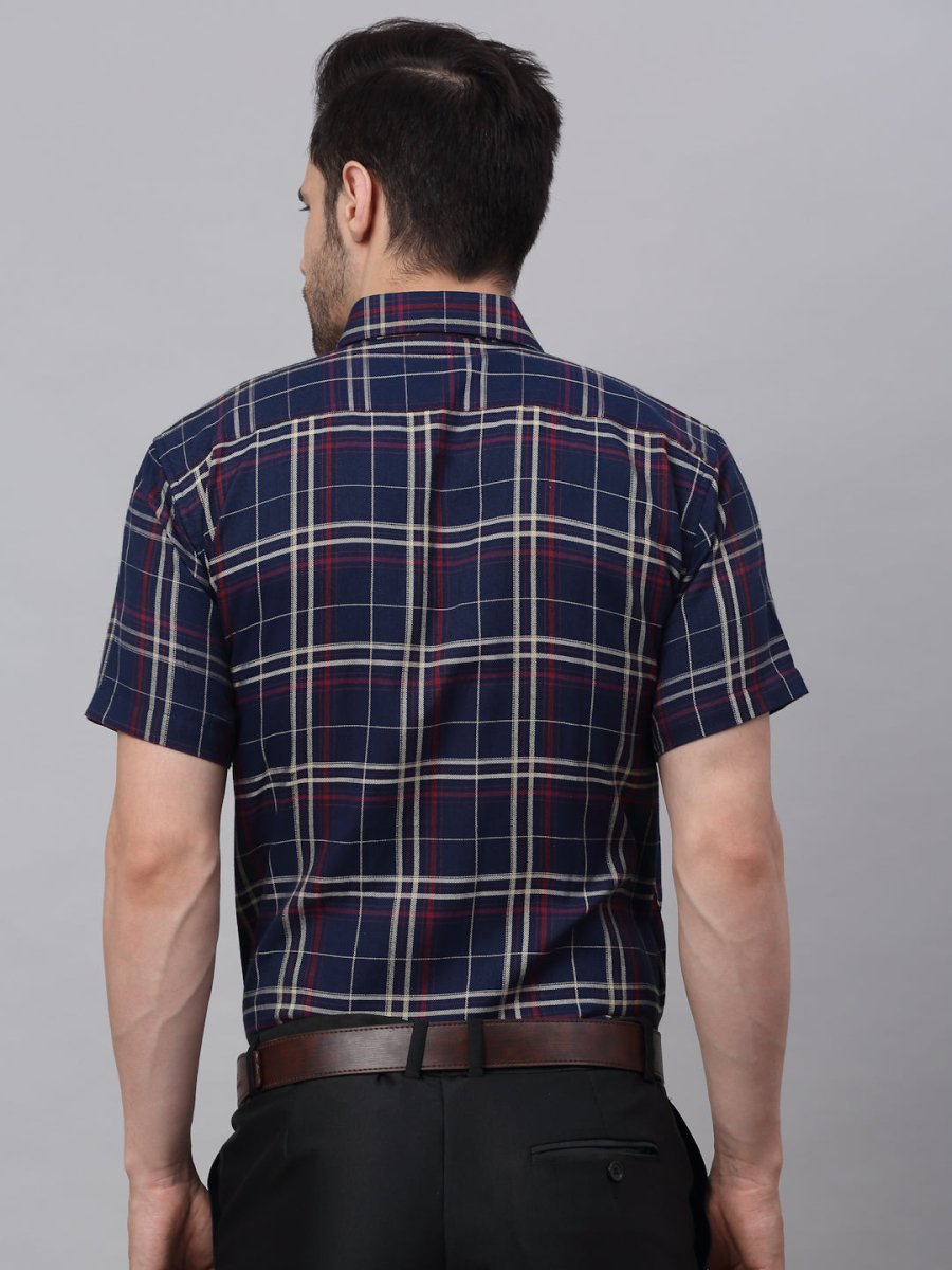 Men's Navy Half Sleeve Checked Formal Shirt - SF_837Navy_S