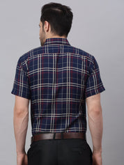 Men's Navy Half Sleeve Checked Formal Shirt - SF_837Navy_S