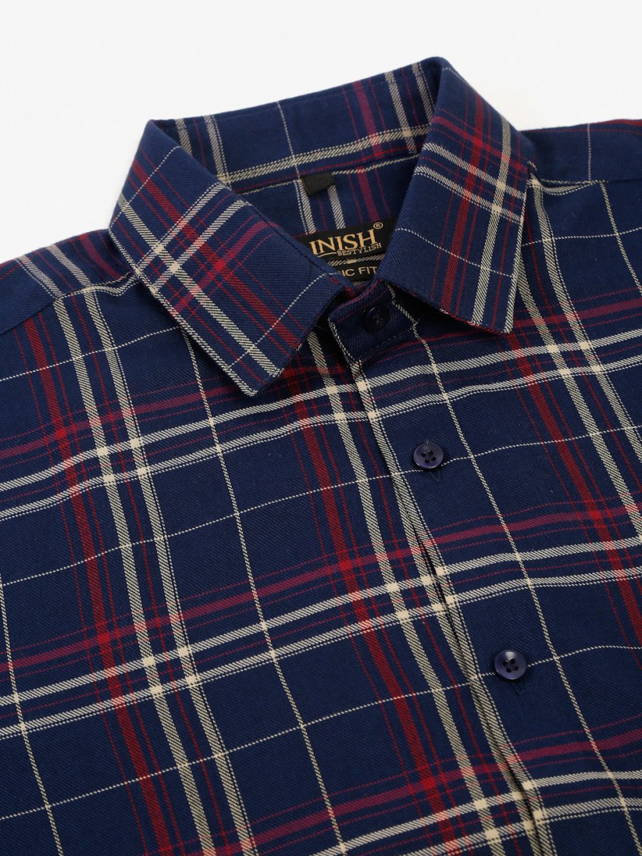 Men's Navy Half Sleeve Checked Formal Shirt - SF_837Navy_S